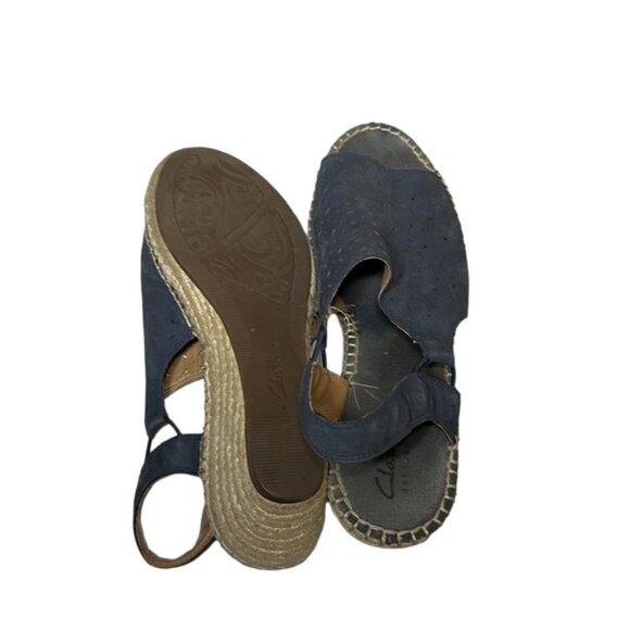 Clarks Women's Petrina Gail Wedge Sandal Navy Espadrille size 10 - Picture 7 of 7